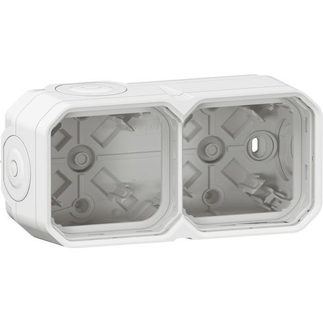 CAJA IMPERMEABLE PLEXO SUPERFICIE 2 POSICIONES HORIZONTALES Y VERTICALES SIN SEPARACIÓN CON 4 TAPONES DE MEMBRANA - BLANCO (1/5)
