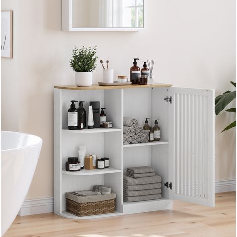 Meuble d'angle de salle de bain en MDF blanc et chêne, 68 x 25 x 76 cm DESVIAE (1/5)