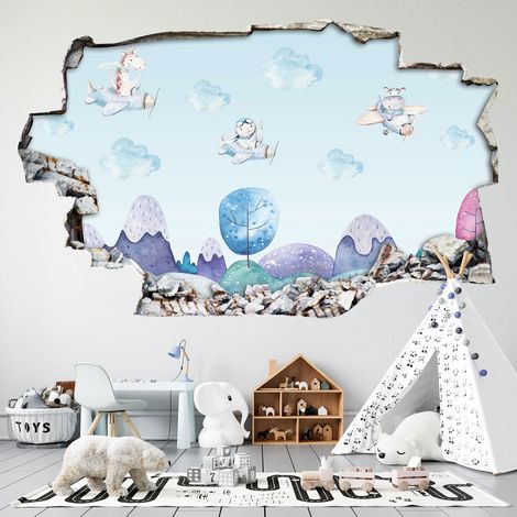Stickers Trompe l'oeil trou dans le mur - Animaux Avions - 30 x 48 cm (1/3)