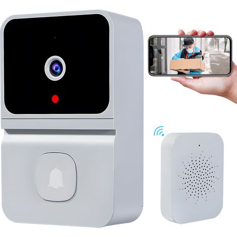 Sonnette vidéo sans fil intelligente HD, caméra de porte WiFi avec vision nocturne, enregistrement gratuit dans le cloud, audio bidirectionnel, contrôle par APP. (1/5)