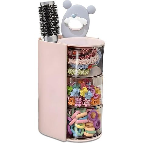 Organizador de cabello transparente de 3 capas, soporte de diadema de plástico giratorio de 180°