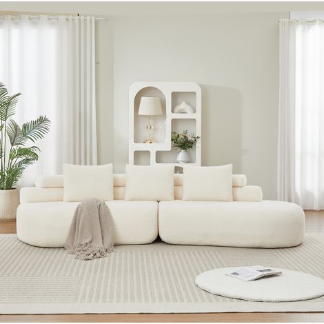 Sofá modular de 2 piezas, diseño redondeado y segmentado, sin reposabrazos, chenilla beige (1/5)