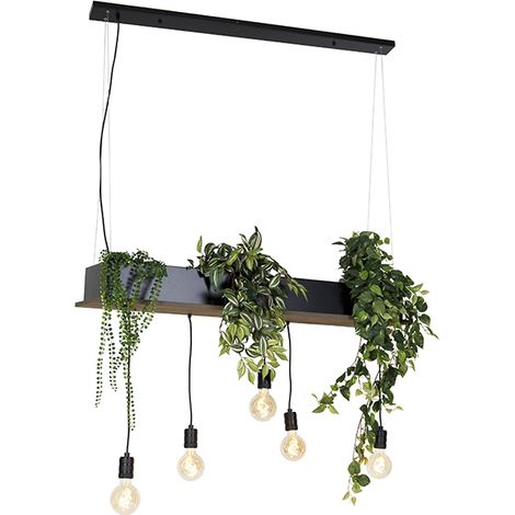 Land Hängelampe schwarz mit Holz 5-Licht - Flair