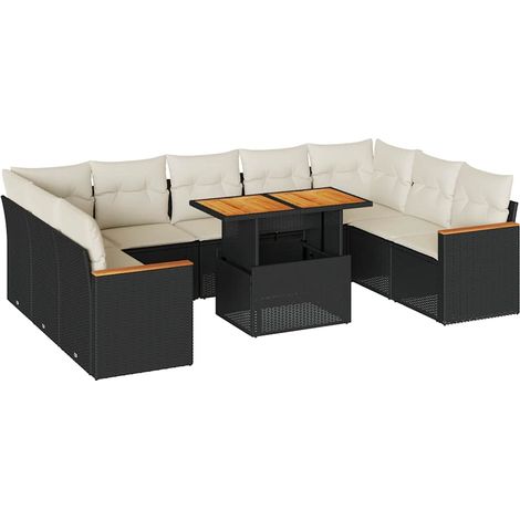 Maison Exclusive - Set Divani Giardino 10pz con Cuscini Nero in Polyrattan Acacia (1/5)