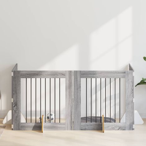 Puerta de perro con soportes 4 pcs Gris  80 x 80 cm