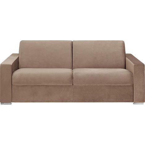 Divano letto 4 posti a ribalta Posto letto 160 cm Materasso 18 cm in Velluto Beige - CALITO