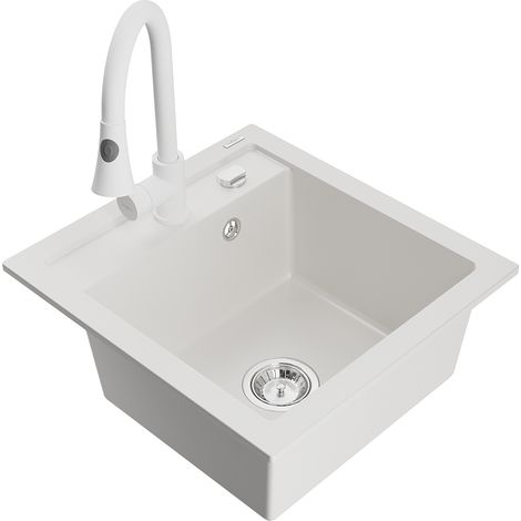 Mexen Vito fregadero de granito de 1 cubeta con grifo de cocina Elia, blanco - 6503-20-670101-20 (1/5)