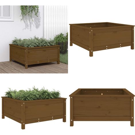 Jardinière marron miel 82,5x82,5x39 cm bois massif de pin - Jardinier - Pot De Fleurs - Extérieur - Terrasse - Balcon - Home & Living (1/5)
