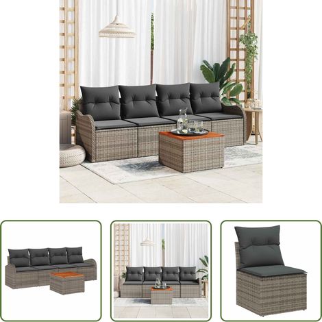 vidaXL Jardin -  Ensemble de canapé de jardin avec coussin 5 pcs Gris polyrotin (1/5)