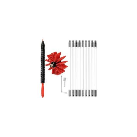 Kit de Brosse Flexible pour Ramonage de Cheminée avec Tiges et Brosse Rouge Nettoyage des Conduits et Évents de Sécheuse Compatible Perceuse Électrique