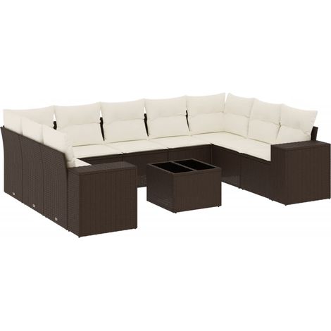 vidaXL Set Divani da Giardino 10pz con Cuscini in Polyrattan Marrone (1/5)
