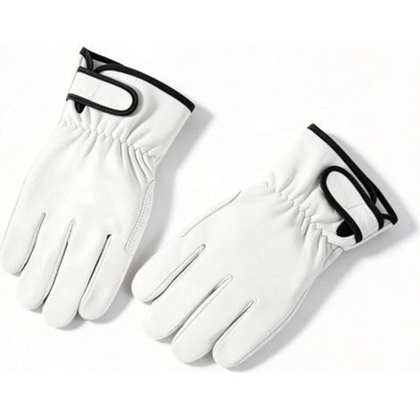 YBBH-1 paire Gants de travail en cuir d'agneau, souples et respirants, pour soudure, jardinage et mécanique, blanc, 1 paire (1/4)
