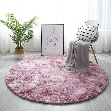 Teppich rund Langflor Shaggy rutschfest Diamètre 140cm Weiß Violett (1/5)