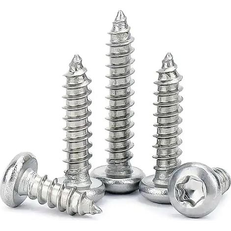 Lot de 60 vis à bois à tête ronde, en acier inoxydable 304, auto-taraudeuses, haute résistance, pour bois, tôle, plaque de plâtre, filetage complet (1/3)