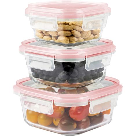 Boite Hermetique Alimentaire Verre - Boite De Conservation Alimentaire, Récipient en Verre pour Conservation Alimentaire Peu Encombrants Pour Micro-Ondes Et Congélateur (Set de 3, Rouge) (1/5)
