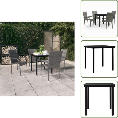 Tavolo in vetro - vidaXL Set Mobili da Pranzo per Giardino 5 pz Grigio e Nero - Sedie in rattan
