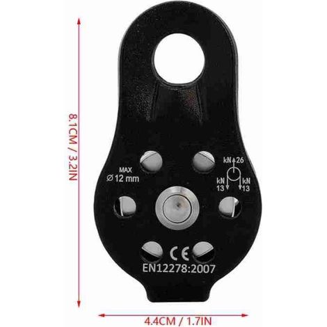 Poulie grimpante Bloc de Poulie à Corde Pivotante Simple en Alliage d'aluminium 26KN pour Corde de 12 sport prise Noir (1/4)