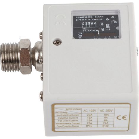 Ensemble de pressostat 20 kg, noyau en cuivre, IP40, pour sèche-linge, chaudière, refroidisseur d'eau, AC125V/AC250V, connecteur 1/2 pouce (1/5)