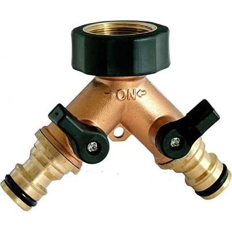 2-Wege-Doppelhahn-Schlauchadapter, Doppelverteiler, Messinganschluss, 3/4"-Adapter, orange (1/5)