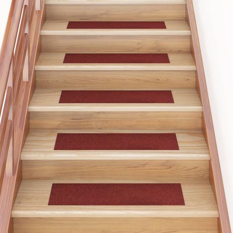 Lot de 15 Tapis d'escalier autocollants Rectangulaire - Tapis de marche pour Enfants, Aînés et Animaux 76x20cm Rouge BV140911 - BonneVie (1/5)
