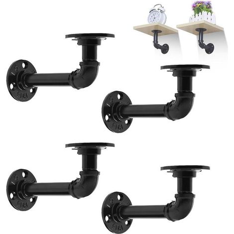 Lot de 4 supports d'étagère en fer noir - fixation murale, hauteur 10cm x profondeur 15cm. (1/5)