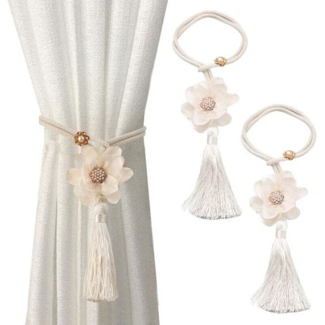 Lot de 2 embrasses de rideaux bohèmes, embrasses de rideaux à franges, embrasses de rideaux florales, embrasses de rideaux réglables pour la maison et le bureau