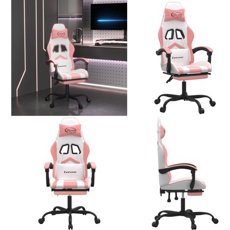 Sedia da Gaming con Poggiapiedi Bianco e Rosa in Similpelle - Similpelle - Schienale regolabile