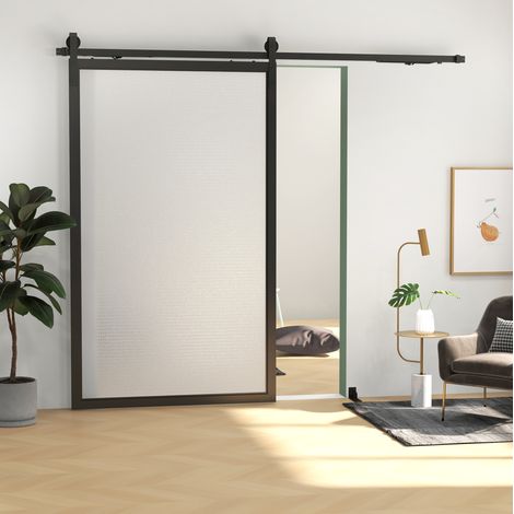 Kit rail porte coulissante 244x0,5x4 cm en acier noir, gain de place pour petits espaces – MEUBLIV (1/5)