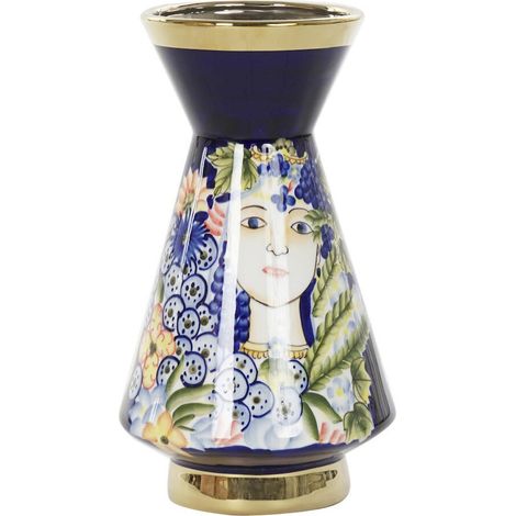 Vase visage en porcelaine multicolore style shabby chic - Bleu multicolore motifs floraux (1/5)