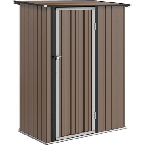 Abri de rangement 1,07 m² avec Schrägdach, 142 x 86 x 189 cm Cabane de rangement avec abschließbar porte, Abri de jardin, acier, marron