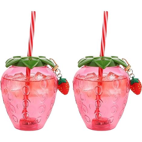Drinking Cup with Lid and Straw Strawberry Reusable Plastic Water Bottle Cold Drink Pot Summer Pool Tropical Party Supplies (1/5)