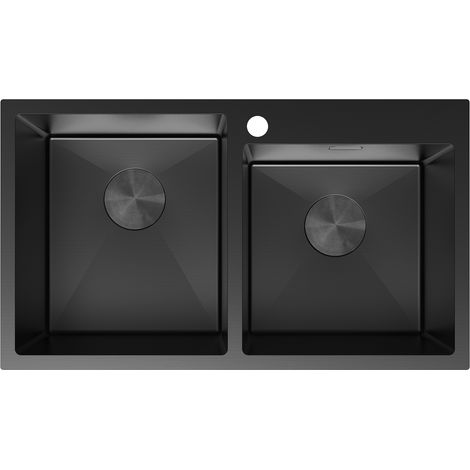 Mexen Xorin lavello in acciaio 2 vasche 780 x 450 mm, nero - 6441782000-70 (1/5)
