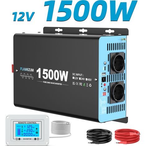 Spannungswandler 12V auf 230V – Reiner Sinus‑Wechselrichter 1500W Dauerleistung 3000W Spitzenleistung – Schutz vor Überhitzung und Kurzschluss (1/5)