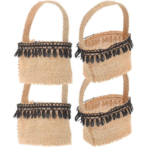 Paniers à fleurs décoratifs pour mariage, en lin marron clair, 10 x 6 x 6 cm, pour fêtes, lot de 4. (1/5)