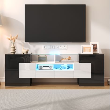 mobile tv 145 cm LED bianco lucido con finitura beton OKMYHOME (1/5)