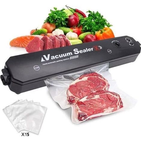 (Schwarz) MTEVOTX Vakuumiergerät für Lebensmittel – inklusive Vakuumbeutel für Lebensmittel, Fleisch und Gemüse (15 Beutel) – Schwarz (1/4)