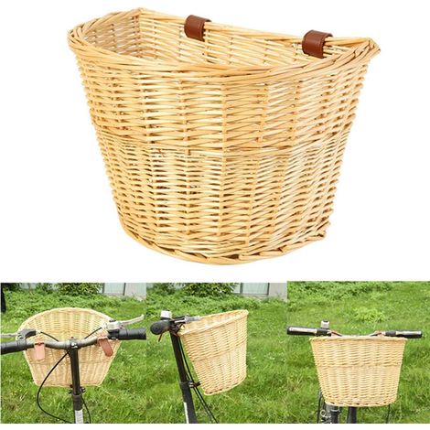 Panier en Osier Vintage, Panier de Vélo en Forme de D tissé (1/4)