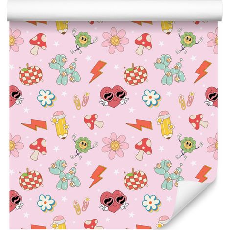 Carta da parati retrò rosa cipria e corallo per soggiorno e camera da letto 50x1000 cm (1/5)