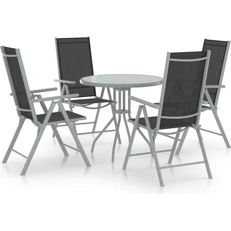 Ensemble à manger de jardin 5 pcs-Salon de jardin aluminium et textilène argenté (1/5)