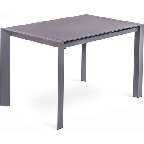 Tavolo Allungabile 122/182x80x76 cm in Metallo con Top in Vetro Grigio (1/5)