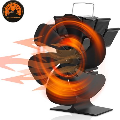 Randaco Ventilador de chimenea de 6 aspas con termómetro, funcionamiento térmico silencioso, para estufas de leña y pellets (1/5)