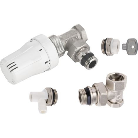 Noyon & Thiebault – Raccord radiateur équerre 15x21 – Kit complet avec robinet thermostatique et tête intégrée – Installation sur chaudières fioul, gaz, bois