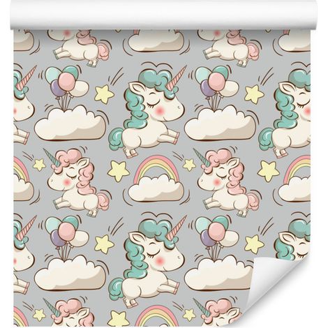Papel pintado de unicornios sonrientes para salón y dormitorio, 50x1000 cm. (1/5)