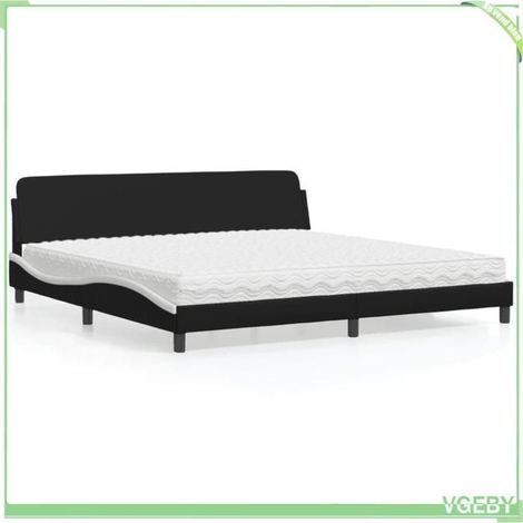 Lit avec matelas - Dover - 200x200 cm - Similicuir noir et blanc - Matelas mousse 17 cm H2/H3 (1/5)
