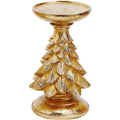 Portavelas de resina con forma de árbol de Navidad dorado, decoración navideña de estilo vintage para centro de mesa (velas no incluidas). (1/4)