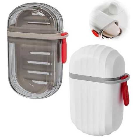 Boîte à savon de voyage avec couvercle, boîte à savon portable, porte-savon étanche pour salle de bain, voyage, camping (gris + blanc) (2 pièces) (1/5)