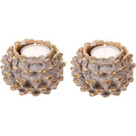 2 portacandele vintage in resina a forma di pigna, supporti decorativi da tavola per Natale e festività, che creano un'atmosfera calda e rustica (1/4)