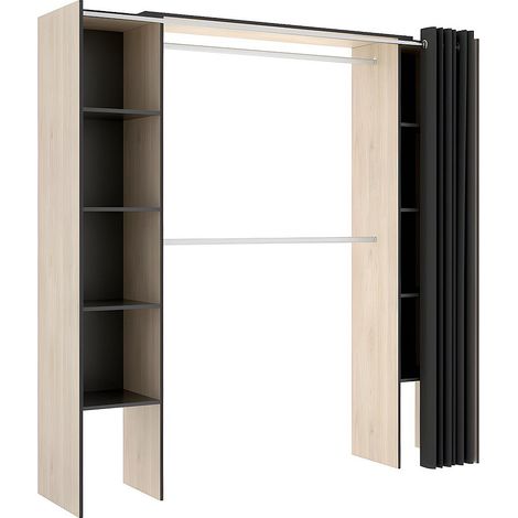 Armadio guardaroba allungabile con tenda L110/180 cm Rovere e Antracite DORIAN (1/4)