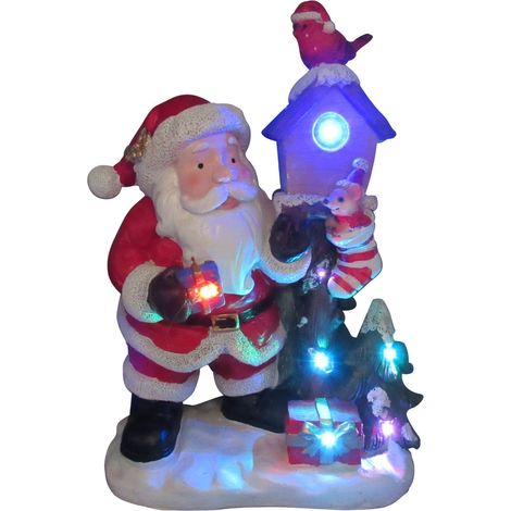 Light Up Santa Birdhouse Christmas Figurine (Xmas Ornament LED Decoration Robin) (1/4)