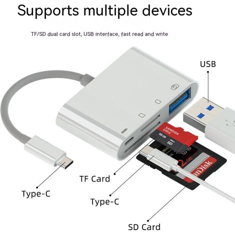 Lecteur de carte quatre-en-un type-c concentrateur multifonction caméra usb carte SD adaptateur de carte tf tout-en-un A